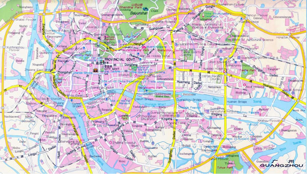 Large road map of Guangzhou city. Guangzhou large road map.