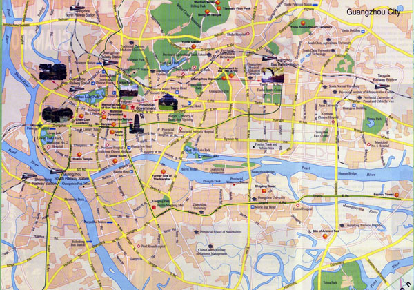 Large tourist map of Guangzhou in english.