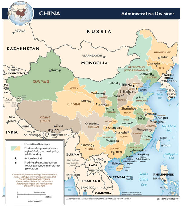 Large detailed administrative divisions map of China.