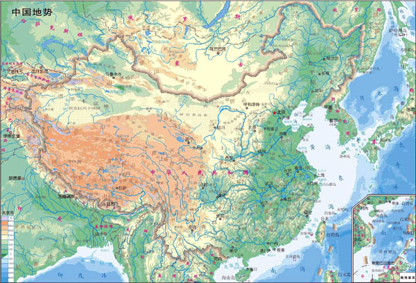 Large detailed physical map of map of China in Chinese. China large detailed physical map in Chinese. Large detailed physical map of map of China in Chinese.