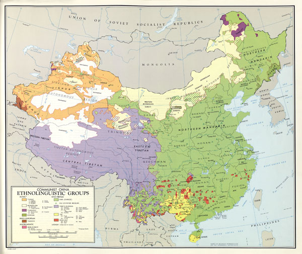 Large scale detailed ethnolinguistic groups map of China - 1967.