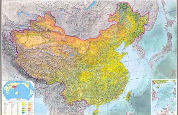 Large scale detailed topographic map of China (1984) with all cities, roads and other marks.