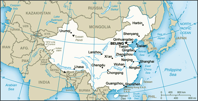 Small map of China. China small map.