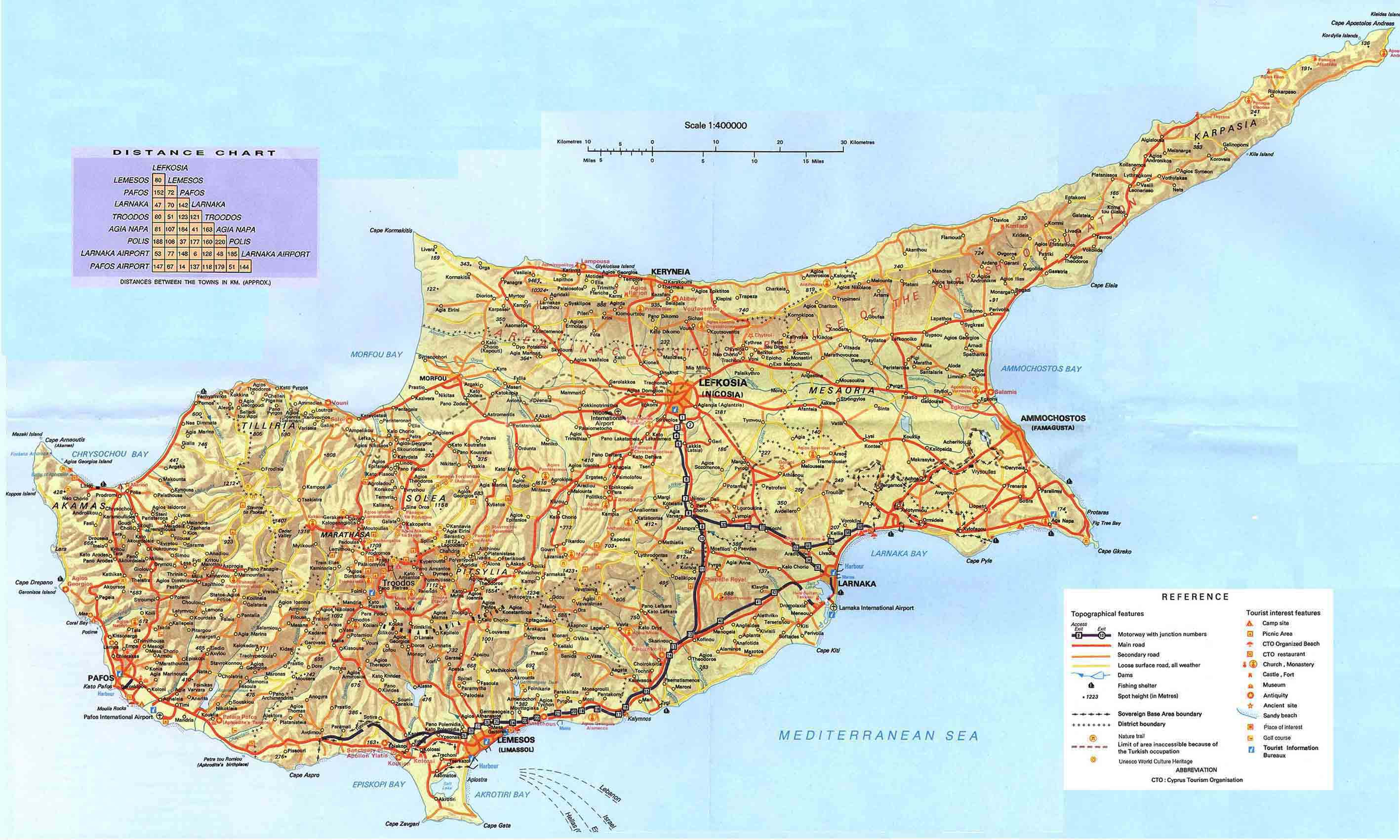 Large detailed road map of Cyprus. Cyprus large detailed road map