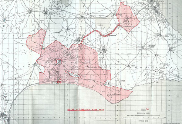 Dhekelia sovereign base area map. Dhekelia large detailed road map.