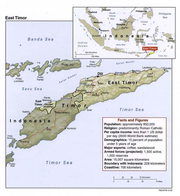 Detailed political map of East Timor. East Timor detailed political map.