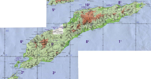 Large detailed topographical map of East Timor.