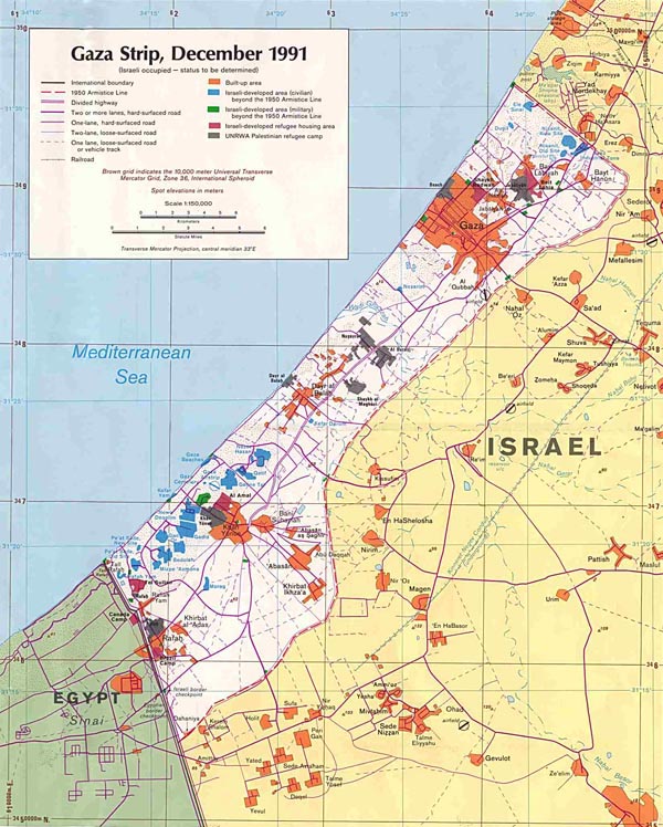 Detailed road map of Gaza Strip. Gaza Strip detailed road map.