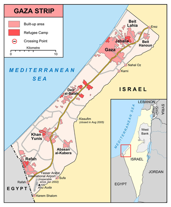 Large detailed Gaza Strip map.