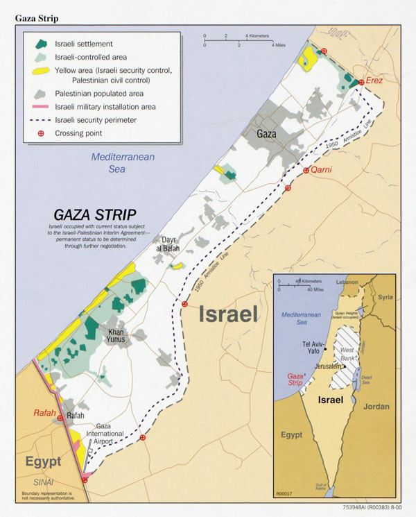 Large detailed map of Gaza Strip.