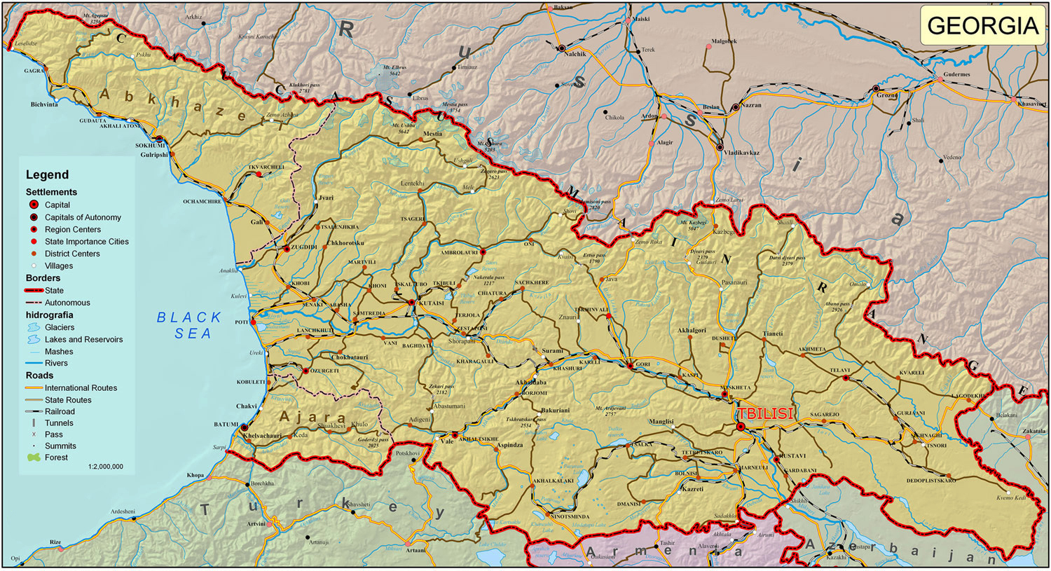 Large Detailed Road Map Of Georgia Georgia Large Detailed Road Map Vidiani Com Maps Of All Countries In One Place