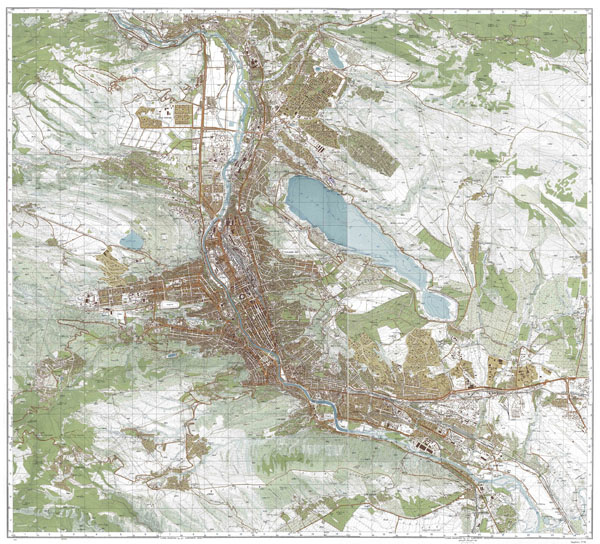 Large detailed topographical map of Tbilisi city.