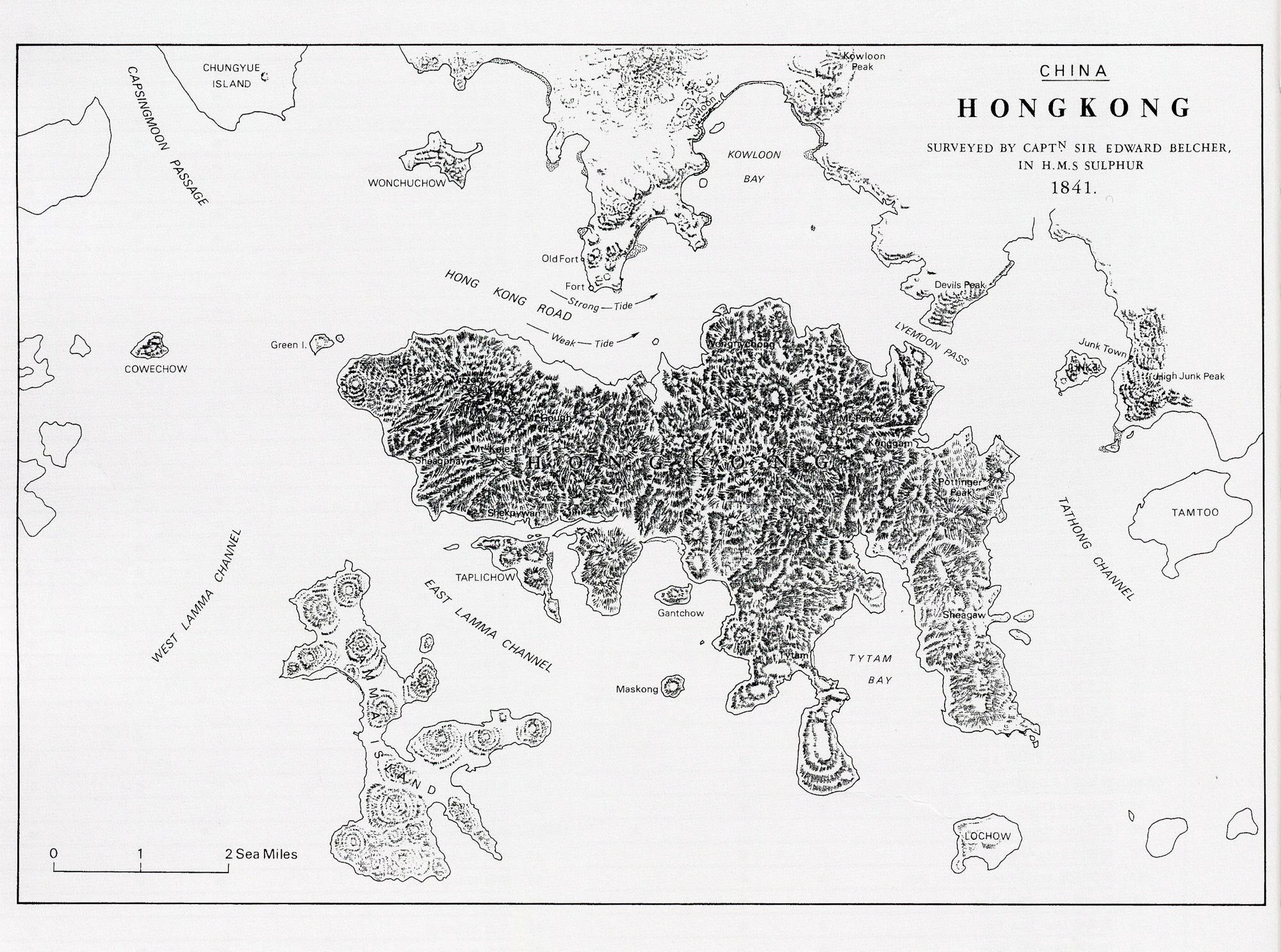 Detailed old map of Hong Kong island – 1841. Hong Kong detailed old map