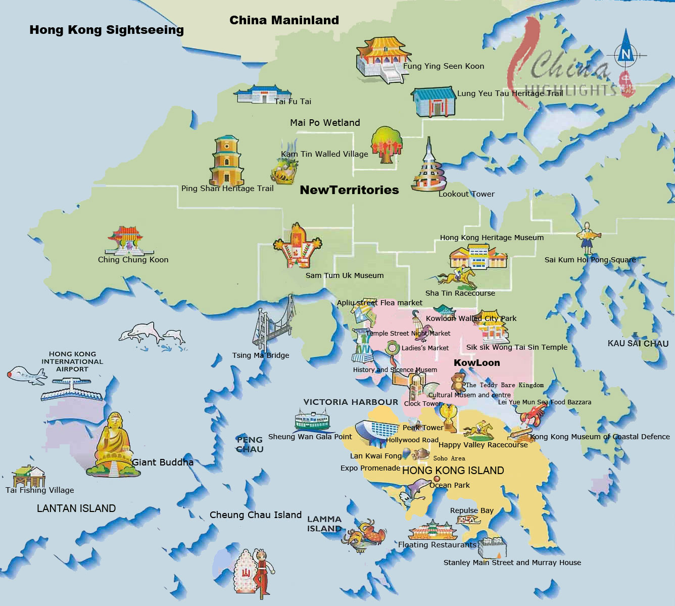 Detailed tourist map of Hong Kong. Hong Kong detailed tourist map
