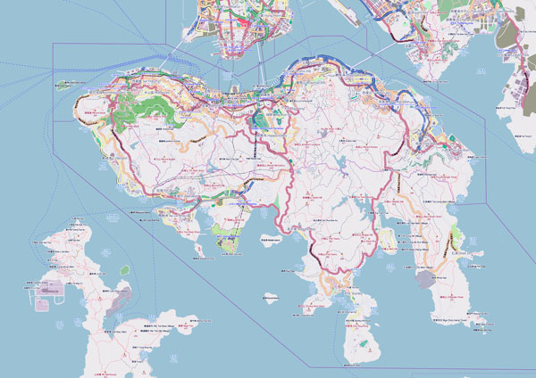 Large detailed road map of Hong Kong island. Hong Kong large detailed road map.