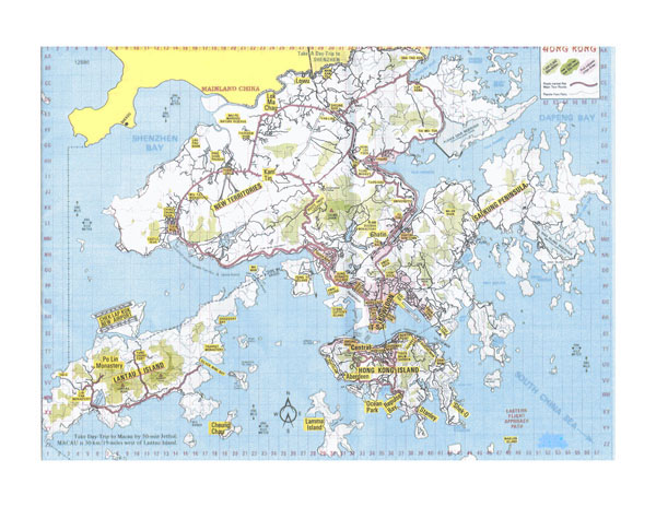 Large topographical map of Hong Kong. Hong Kong large topographical map.