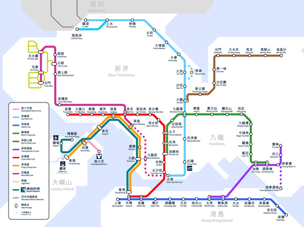 The MTR map of Hong Kong. Hong Kong the MTR map.