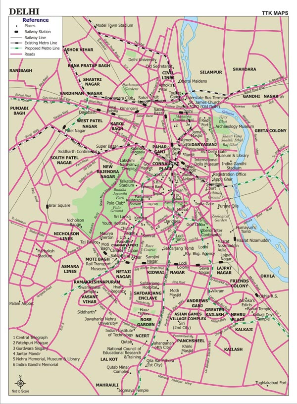 Detailed road map of New Delhi city. New Delhi city detailed road map.