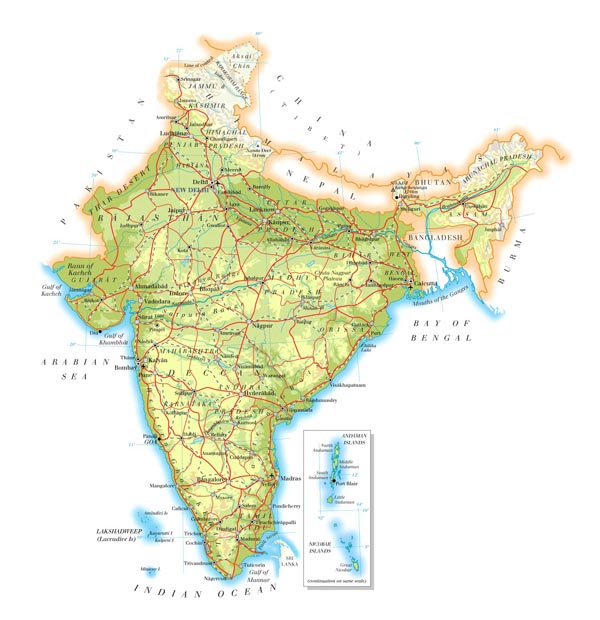 Detailed road map of India. India detailed road map.