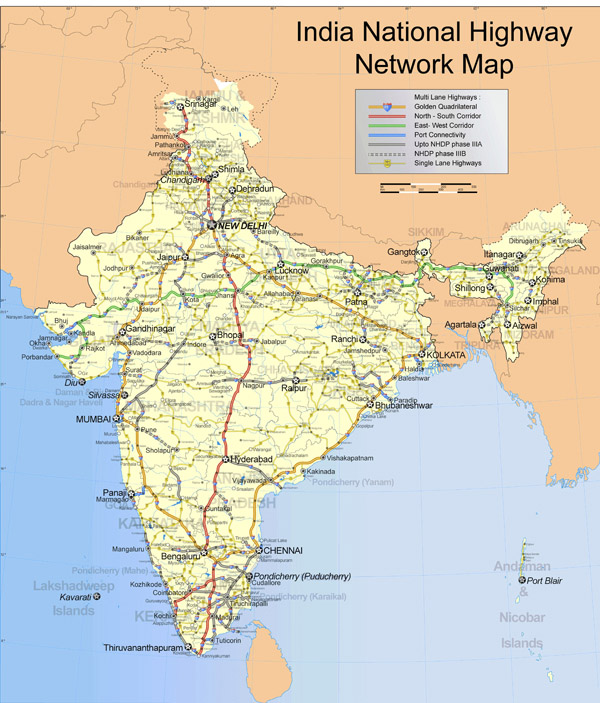 Large detailed road map of India. India large detailed road map.