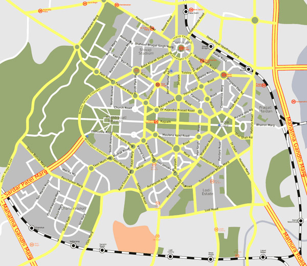 Large detailed road map of New Delhi city.