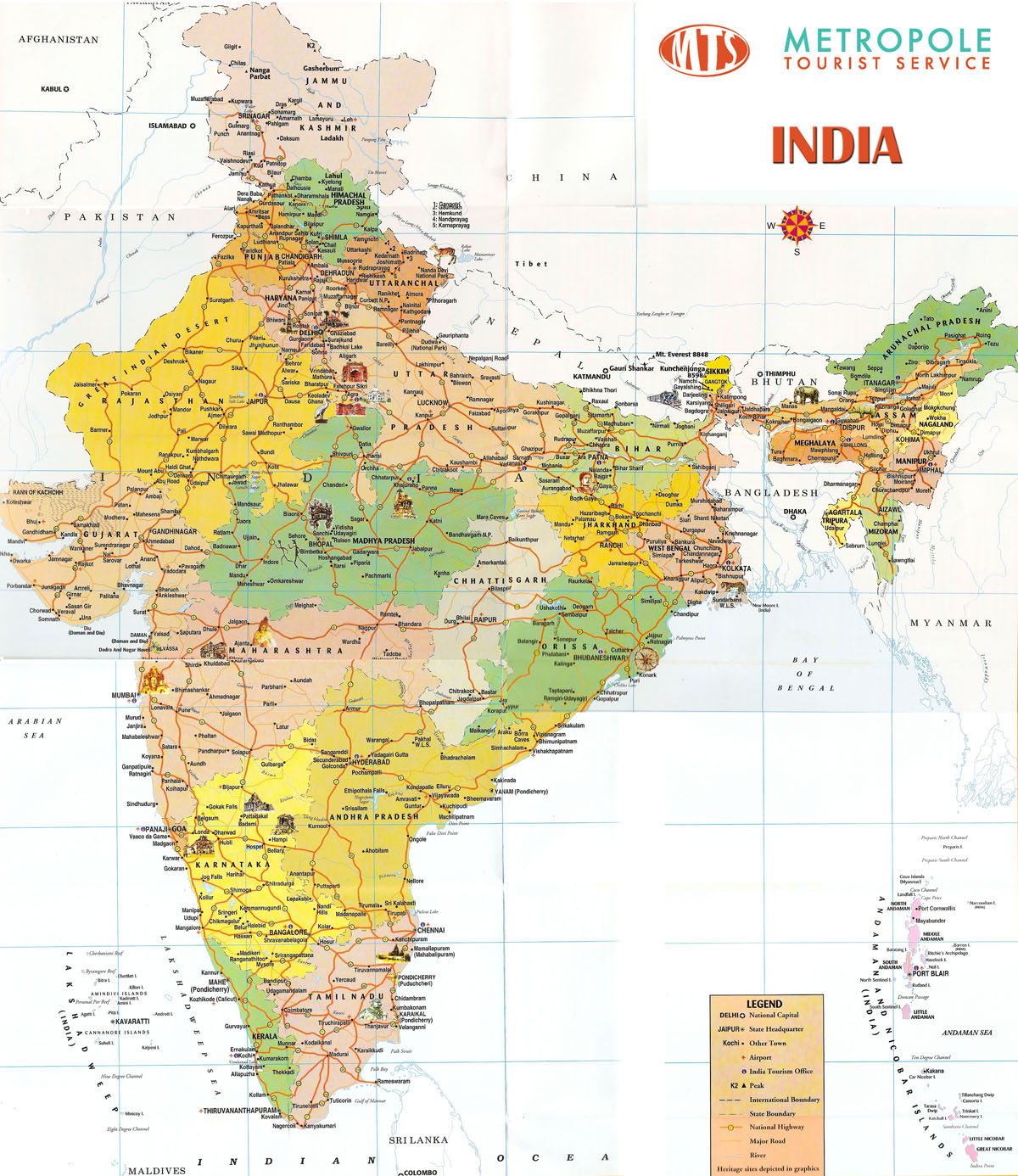 Large Detailed Tourist Map Of India India Large Detailed Tourist Map