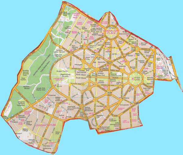 Map of New Delhi city. New Delhi city map.