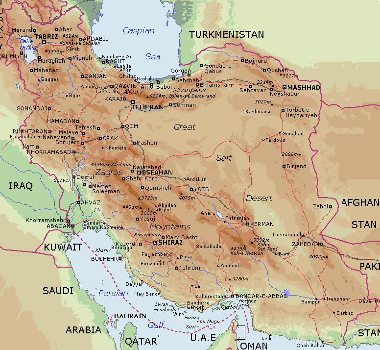 Detailed Physical Map Of Iran Iran Detailed Physical Map