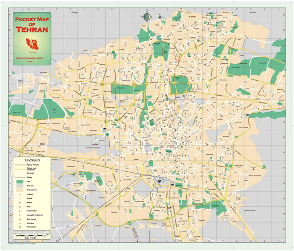 Detailed road map of Tehran city. Tehran city detailed road map.