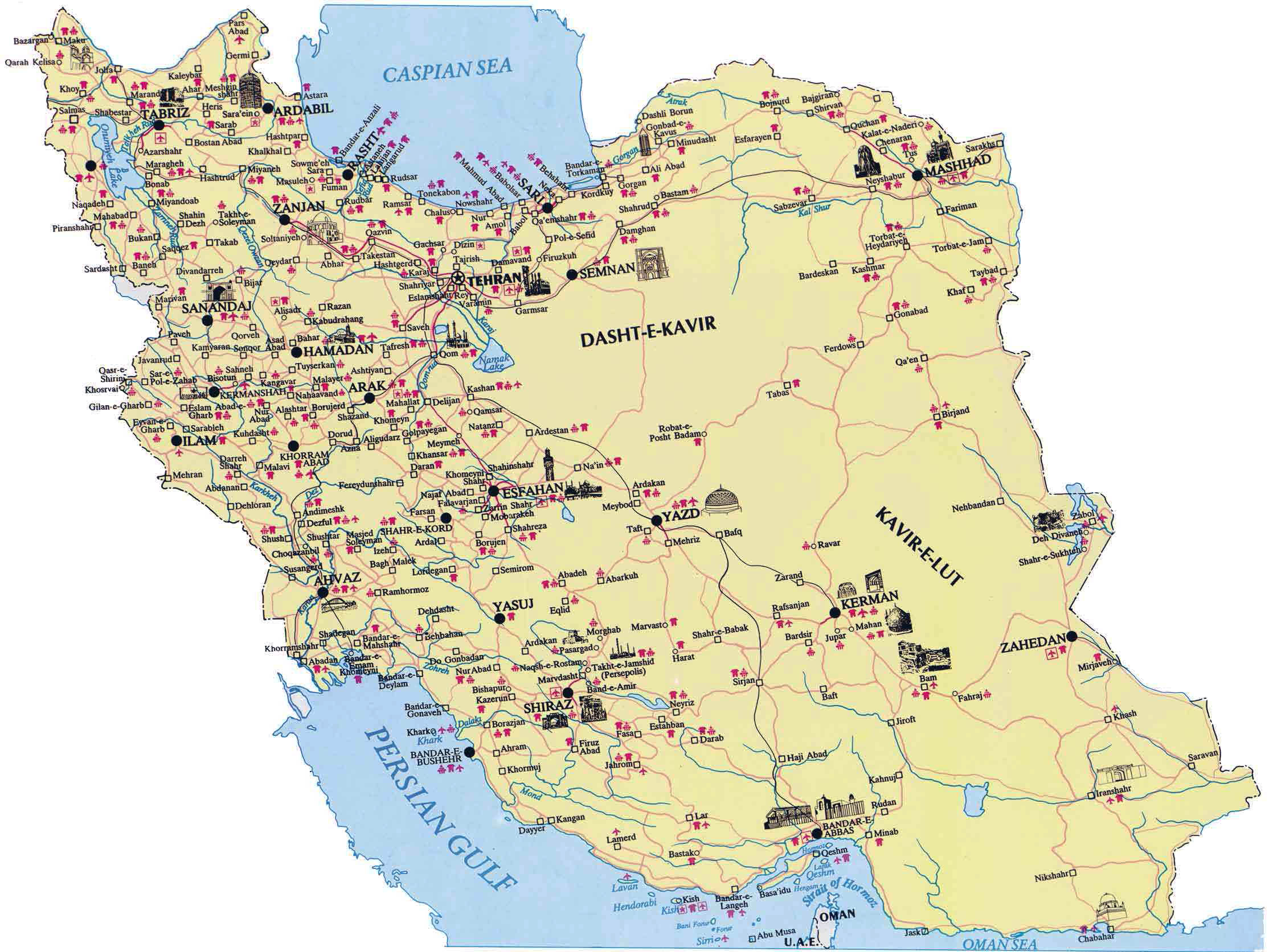 Detailed tourist map of Iran. Iran detailed tourist map  Vidiani.com 