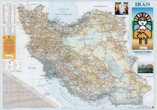 Large detailed guide map of Iran with all roads.