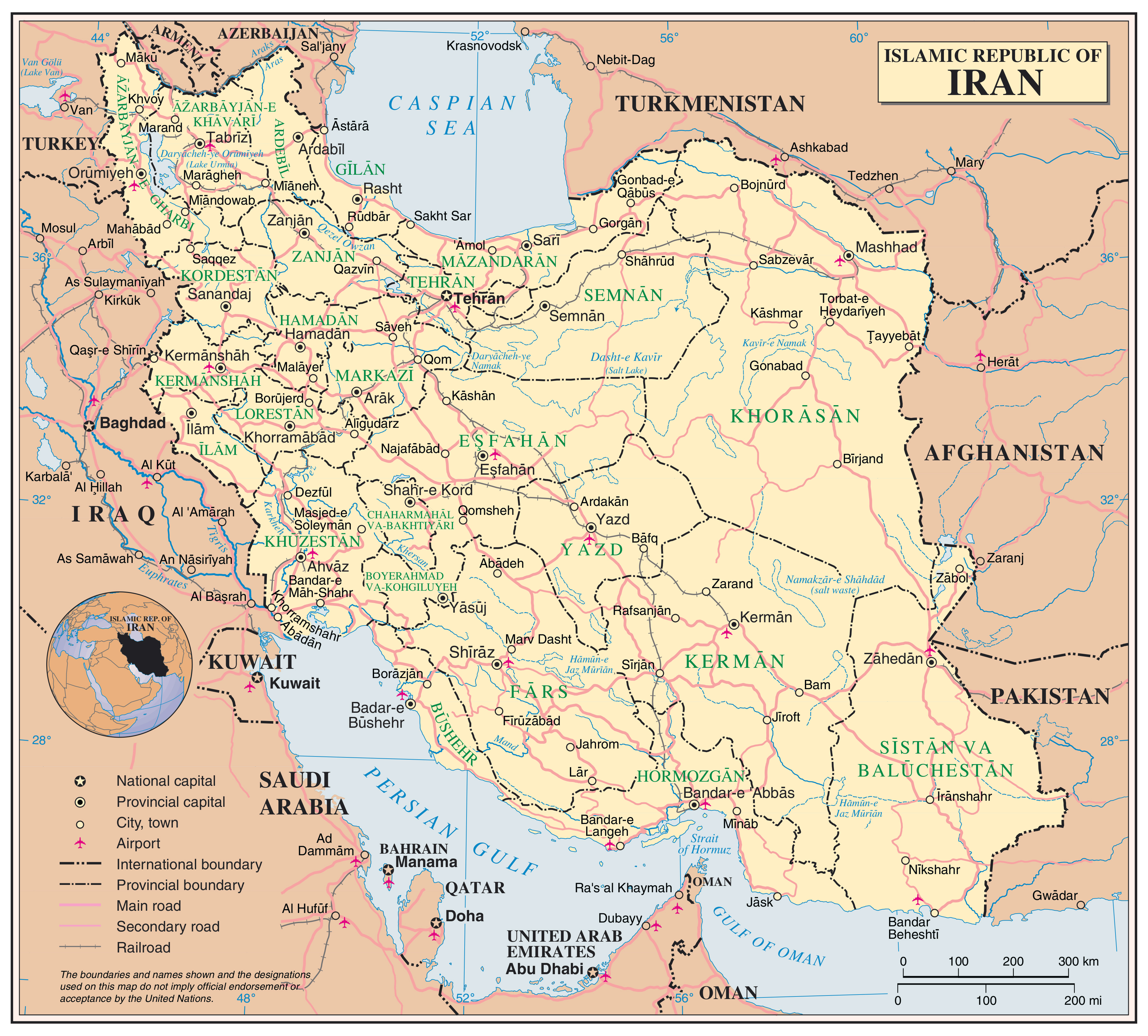 Large Detailed Political Map Of Iran With Roads Cities And