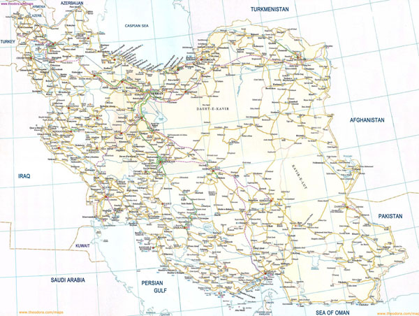 Large detailed road map of Iran. Iran large detailed road map.