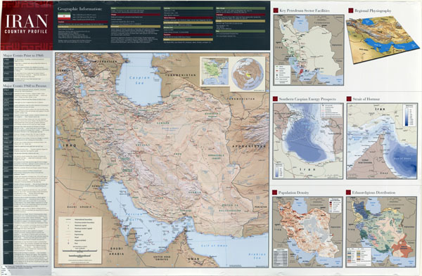 Large scale detailed country profile wall map of Iran - 2009.