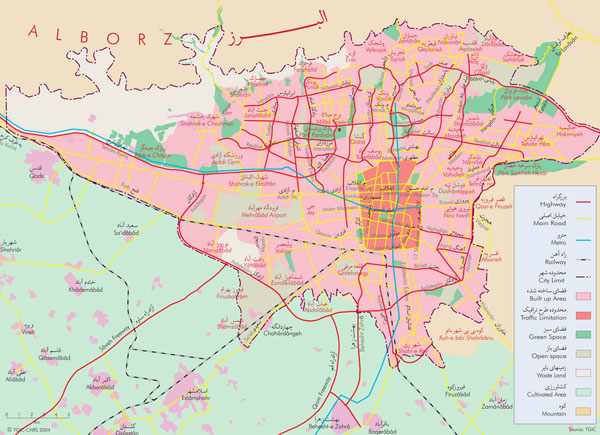 Detailed general map of Tehran city. Tehran city detailed general map.