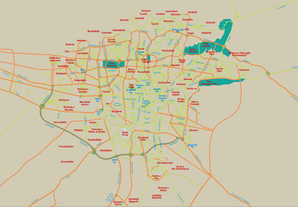 Detailed road map of Tehran city. Tehran city detailed road map.