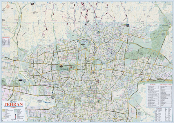 Large detailed tourist map of Tehran city.