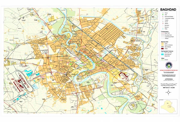 Large detailed road map of Baghdad city.