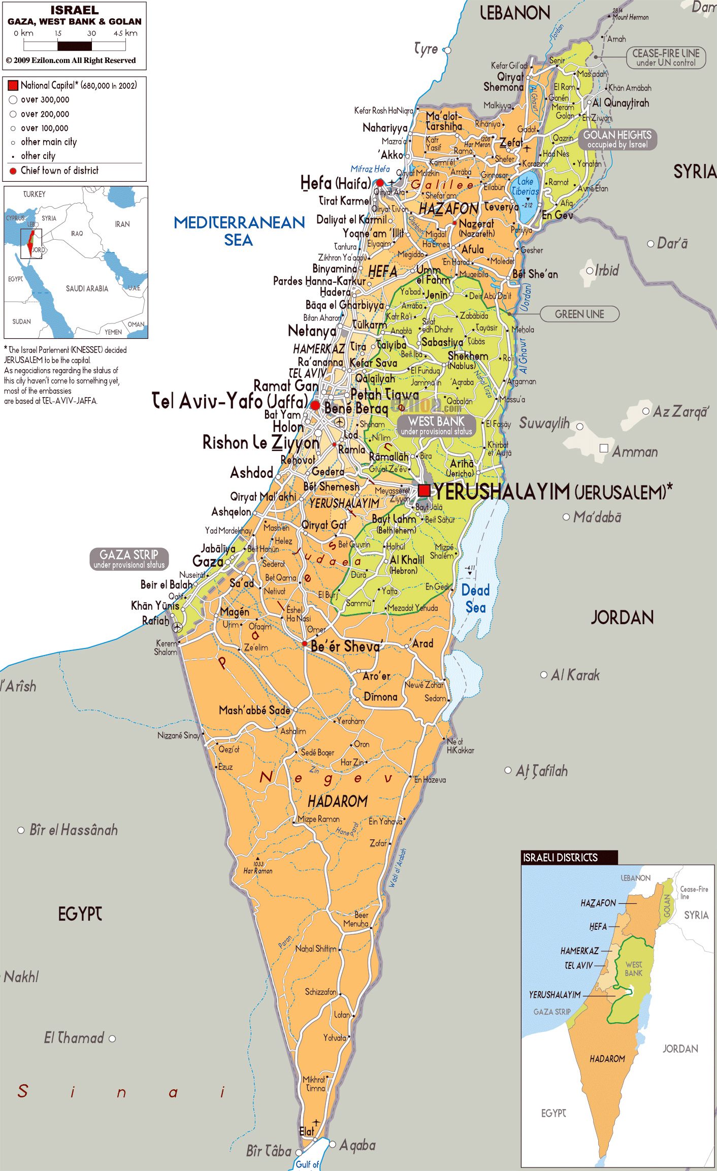 Detailed political and administrative map of Israel with all roads