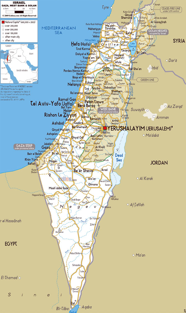 Detailed roads map of Israel with all cities and airports.