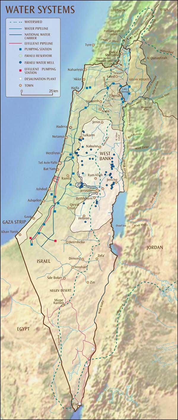 Detailed water systems map of Israel. Israel detailed water systems map.