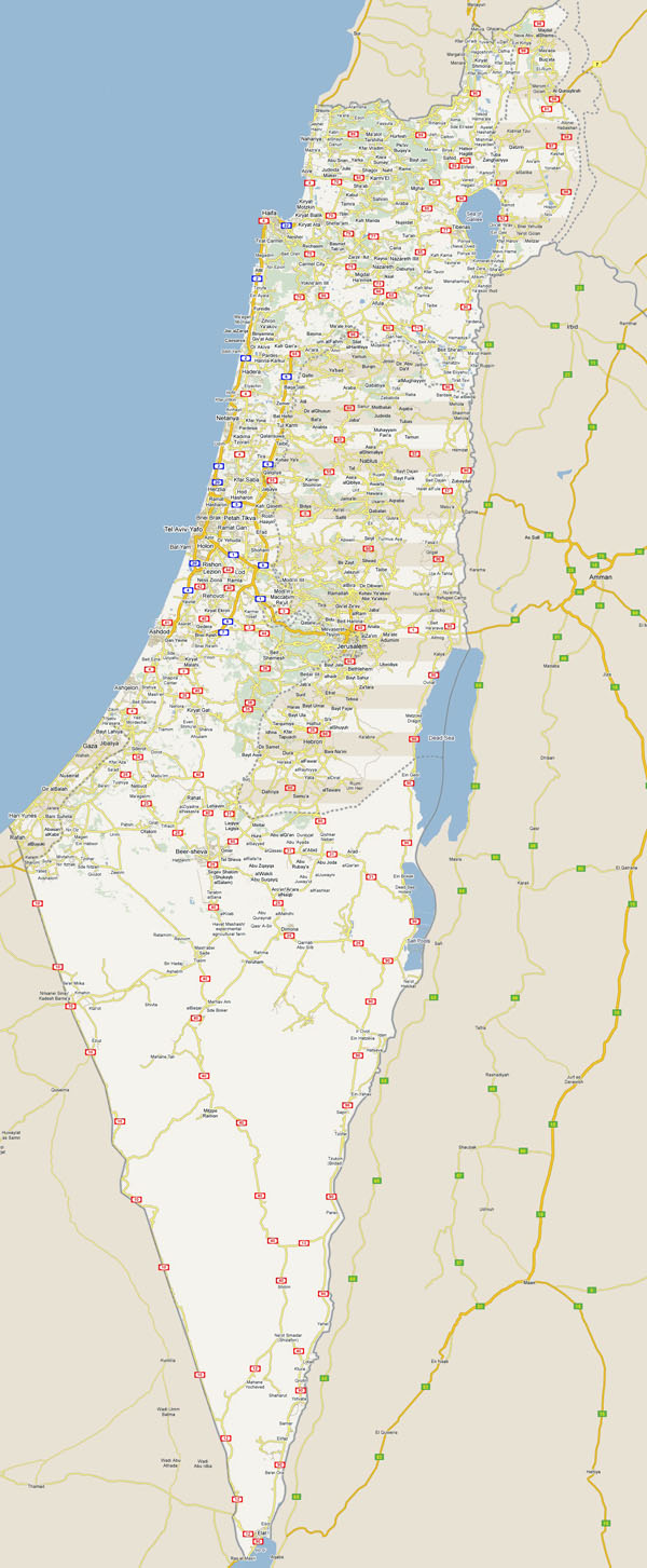 Large detailed roads map of Israel with all cities.