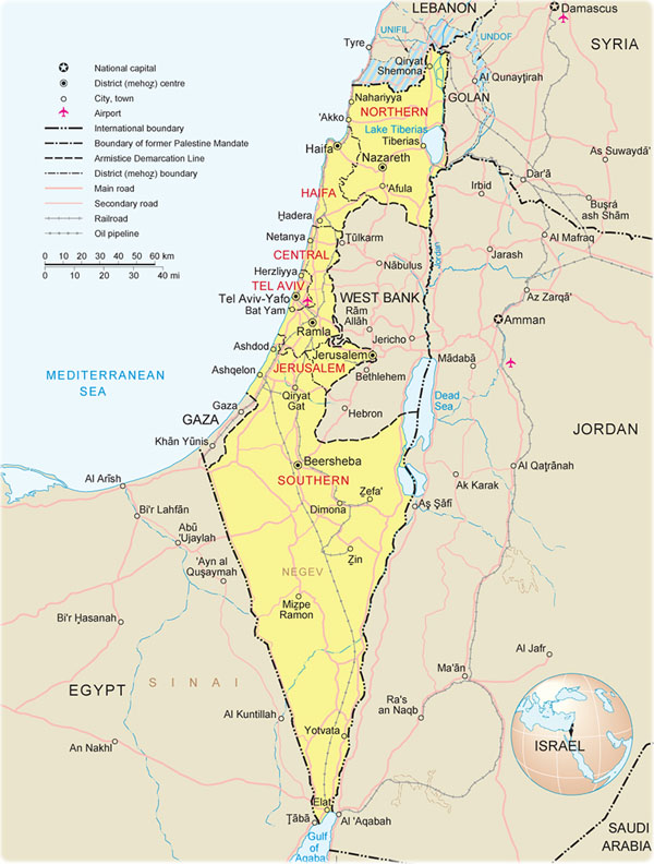 Political and administrative map of Israel.