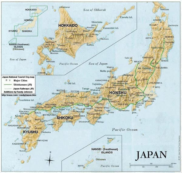 Detailed relief and political map of Japan. Japan detailed relief and political map.