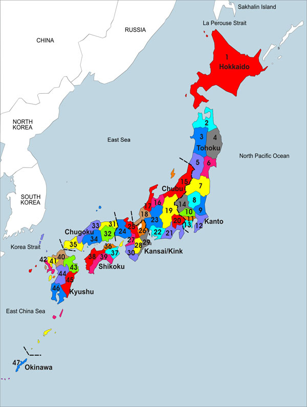 Large detailed administrative map of Japan.