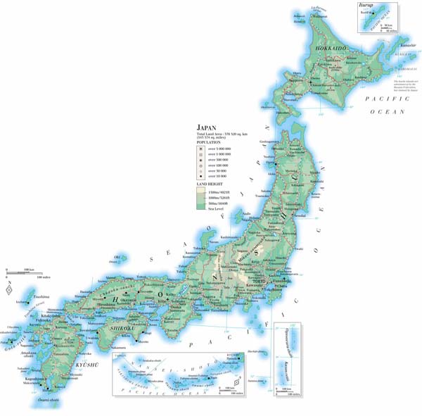 Large detailed road and topographical map of Japan. Japan large detailed road and topographical map. Large detailed road and topographical map of Japan.