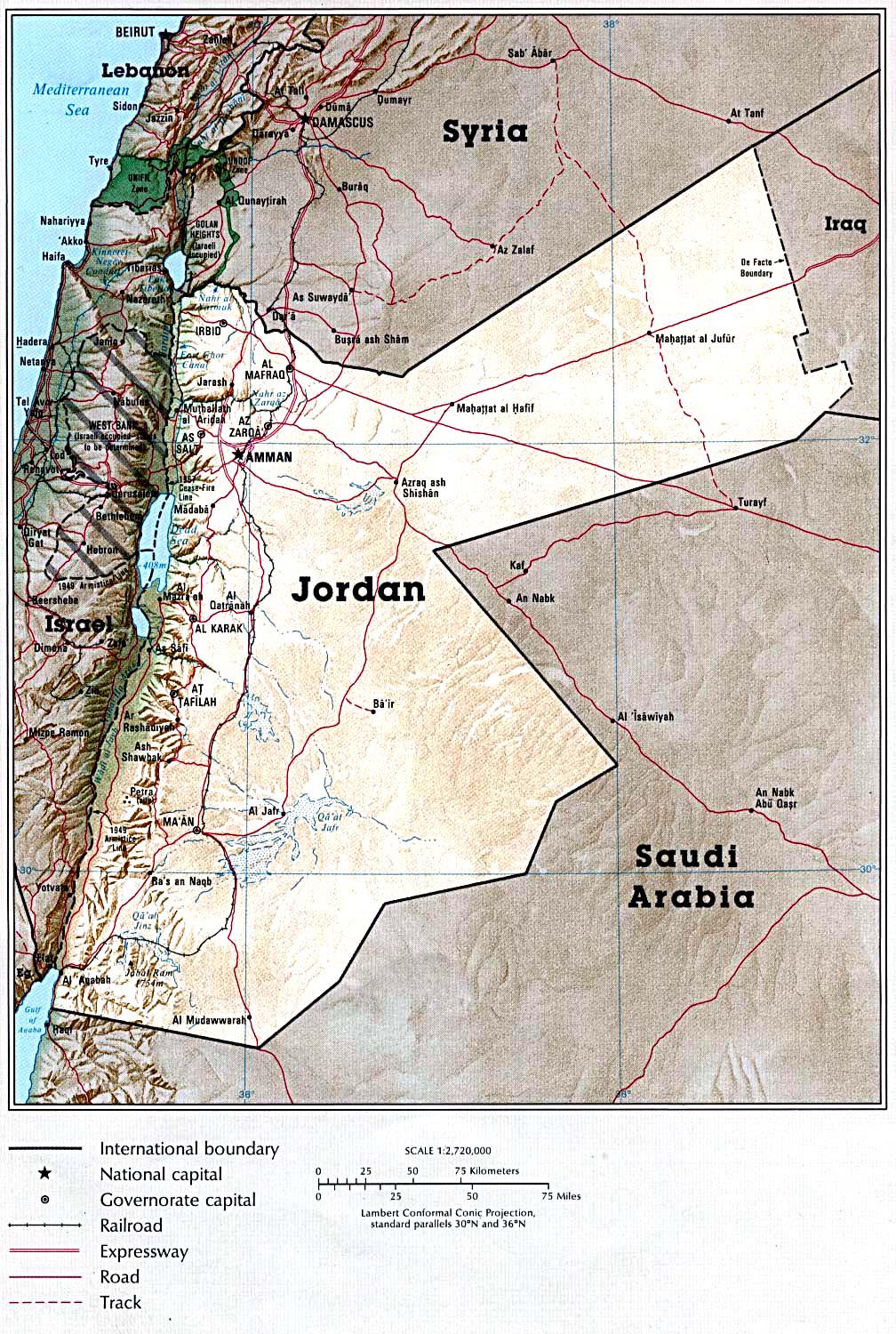 where is the country jordan located on a map