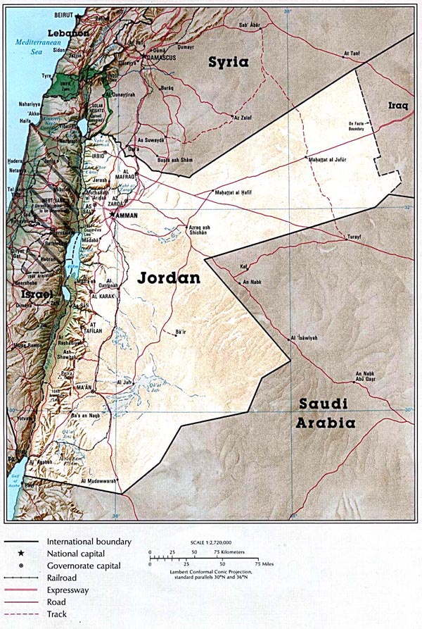 Detailed map of Jordan country. Jordan country detailed map.