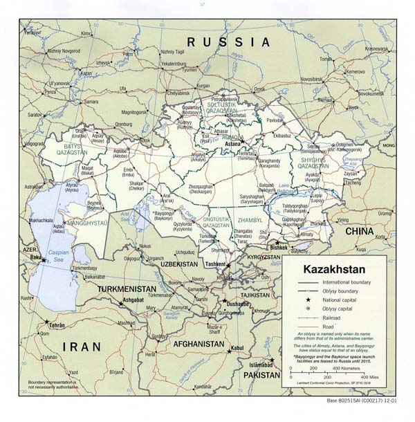 Detailed political and administrative map of Kazakhstan.