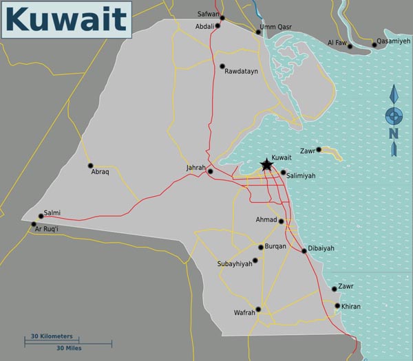 Detailed road map of Kuwait. Kuwait detailed road map.